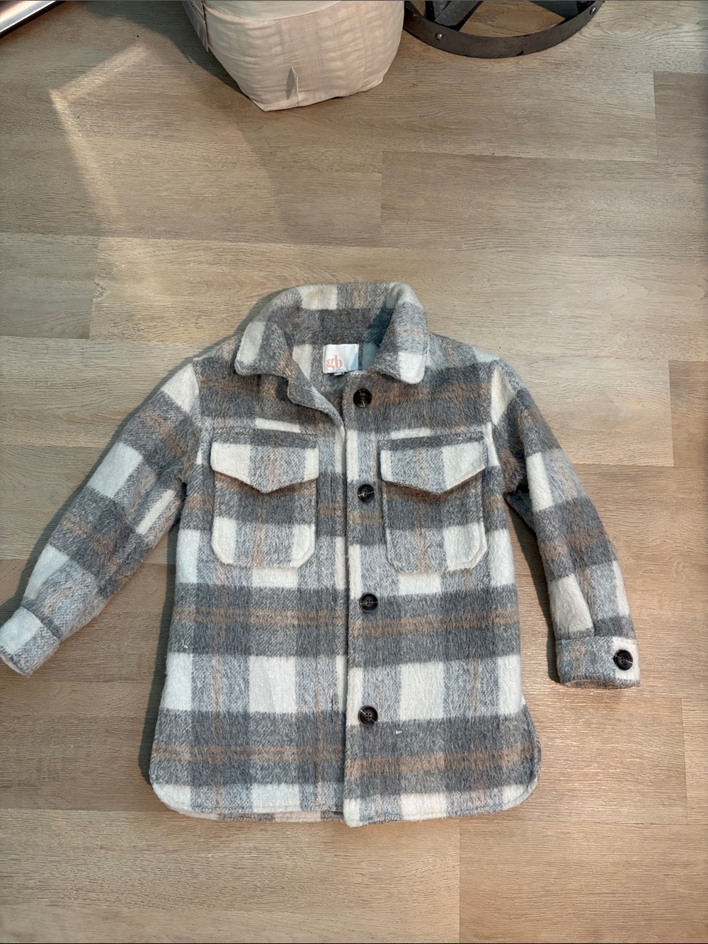 GB girls Plaid Pea Coat in Gray, Cream & Brown
